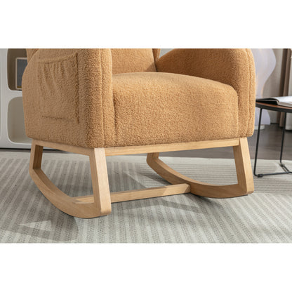 Teddy Fabric Rocking Chair With Packet Wood Legs,Khaki