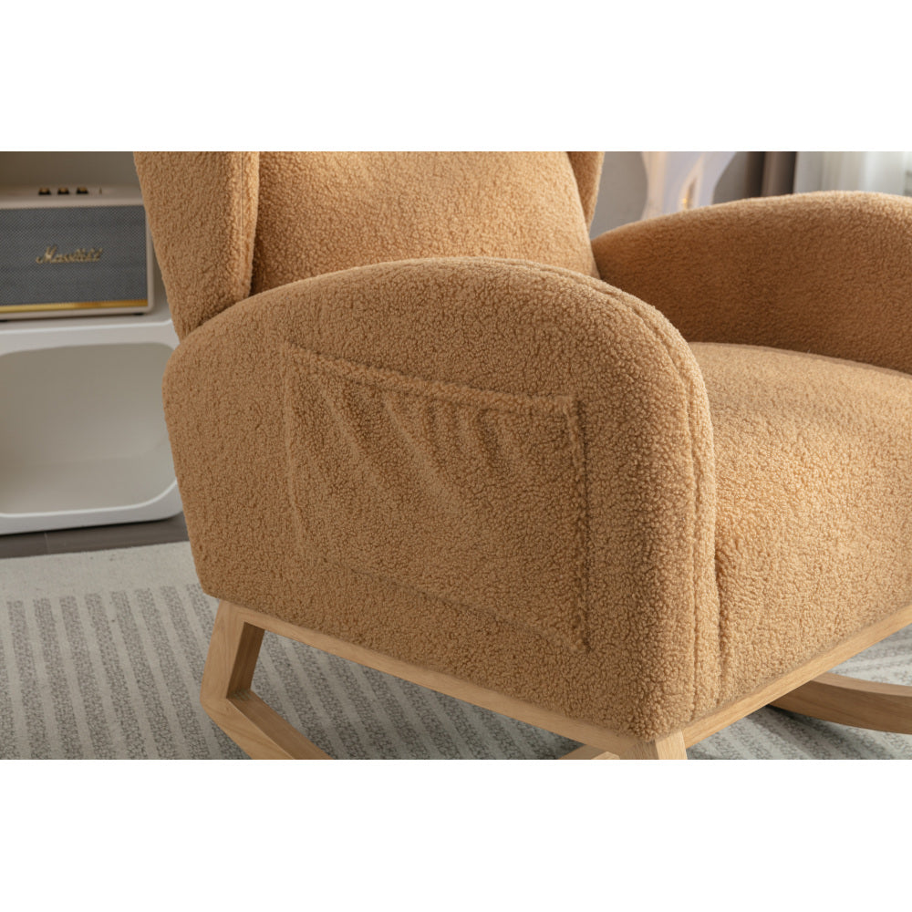 Teddy Fabric Rocking Chair With Packet Wood Legs,Khaki