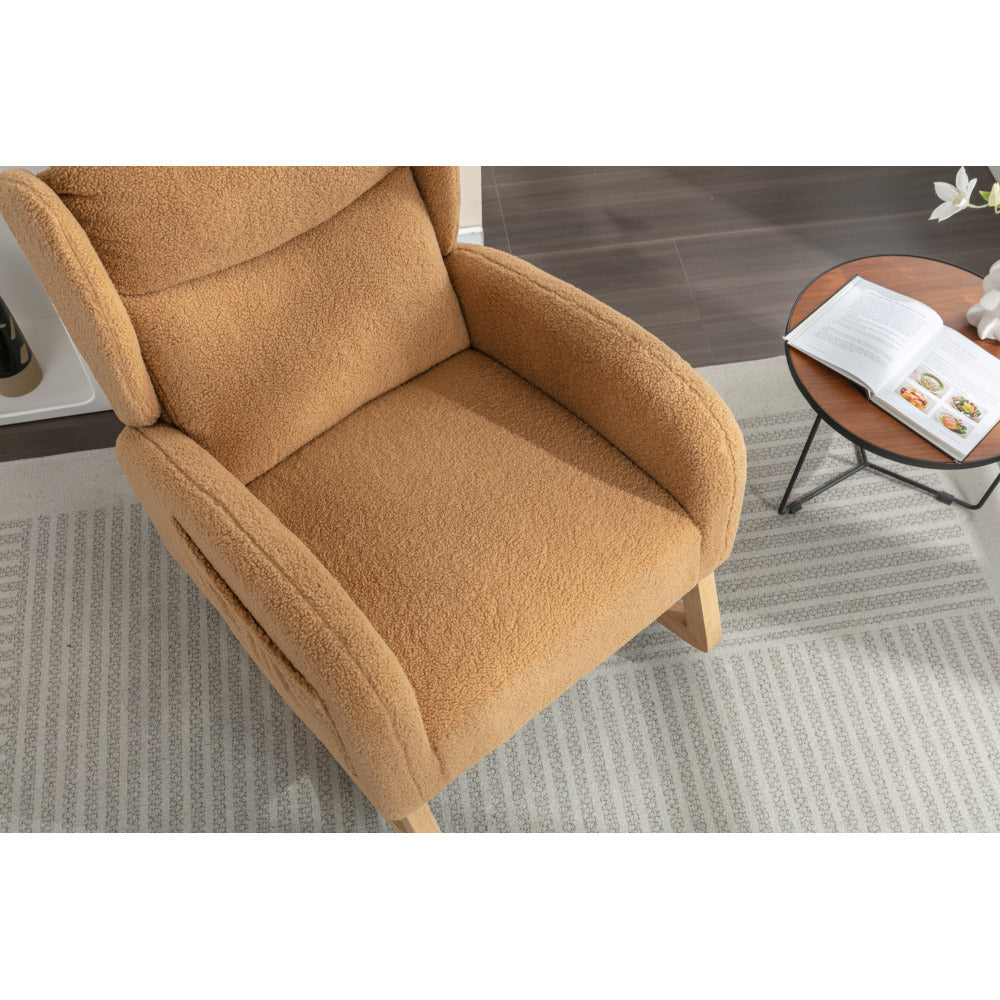 Teddy Fabric Rocking Chair With Packet Wood Legs,Khaki