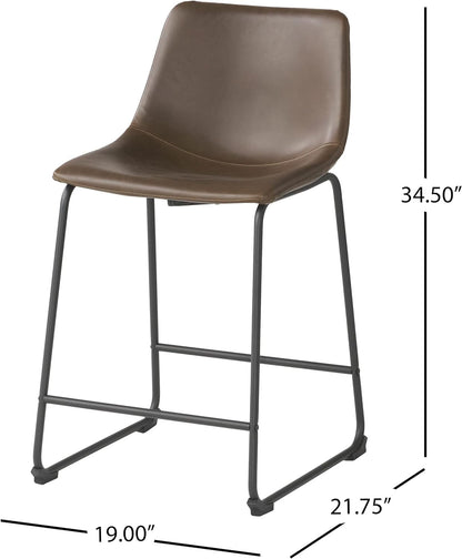 Set of 2 Vintage Style 24-Inch Armless Industrial Faux Leather Bar Stool