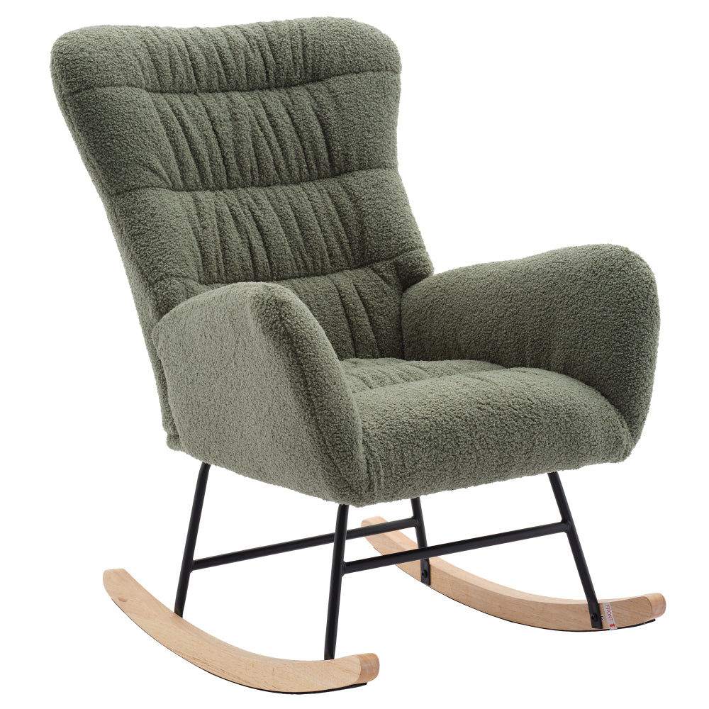 Rocking Chair, Teddy Upholstered Glider Rocker, Rocking Accent Chair with High Backrest