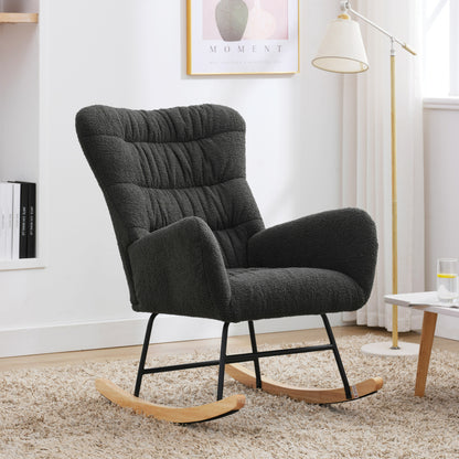 Rocking Chair, Teddy Upholstered Glider Rocker, Rocking Accent Chair with High Backrest