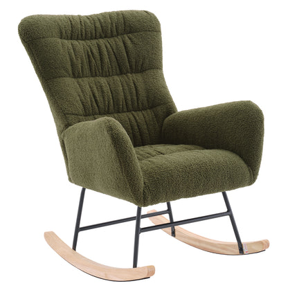 Rocking Chair, Teddy Upholstered Glider Rocker, Rocking Accent Chair with High Backrest