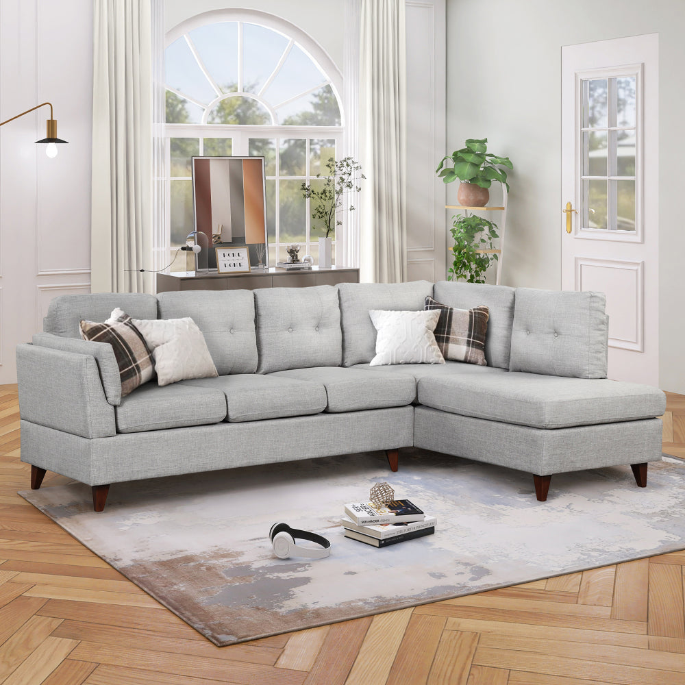 Modern Linen Fabric Sofa 97.2" , L-Shape Couch with Chaise Lounge,Sectional Sofa with one Lumbar Pad,Beige