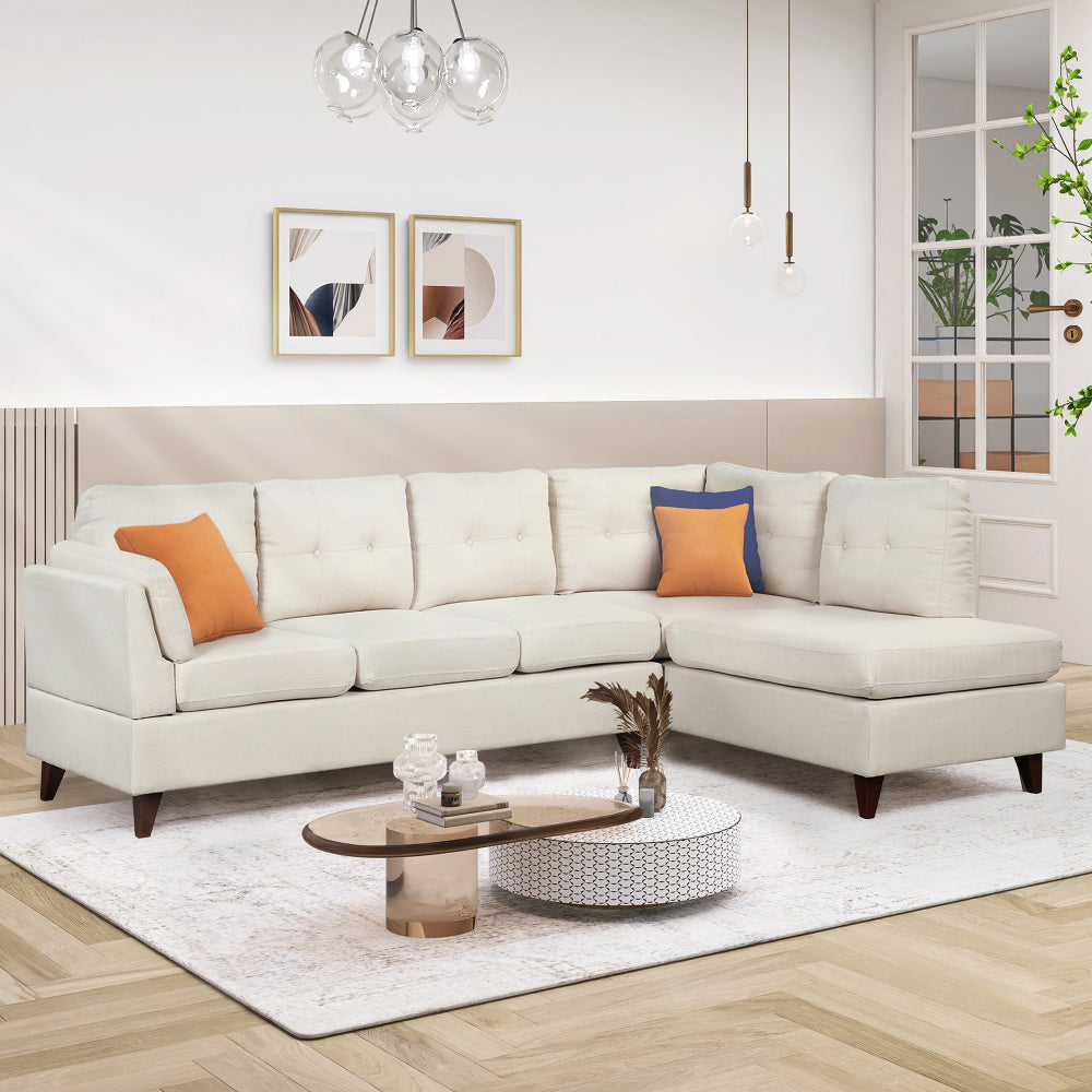 Modern Linen Fabric Sofa 97.2" , L-Shape Couch with Chaise Lounge,Sectional Sofa with one Lumbar Pad,Beige