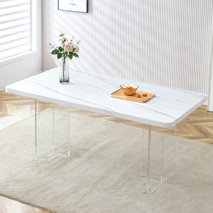 A modern minimalist wooden table with acrylic legs and rectangular tables. Computer desk. Dining table.