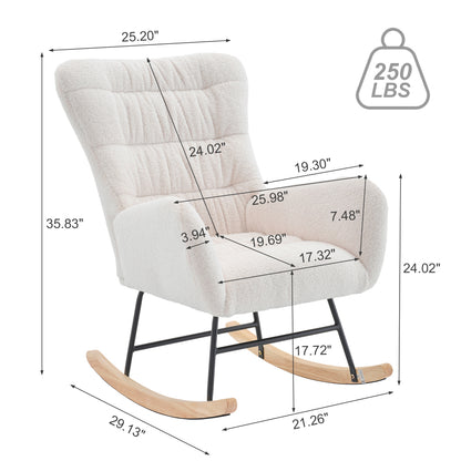 Rocking Chair, Teddy Upholstered Glider Rocker, Rocking Accent Chair with High Backrest