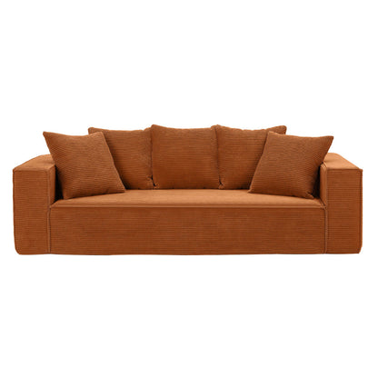 88.97inch Corduroy Sofa with 5 Matching Toss Pillows, Sleek Design, Spacious and Comfortable 3 Seater Couch for Modern Living Room.