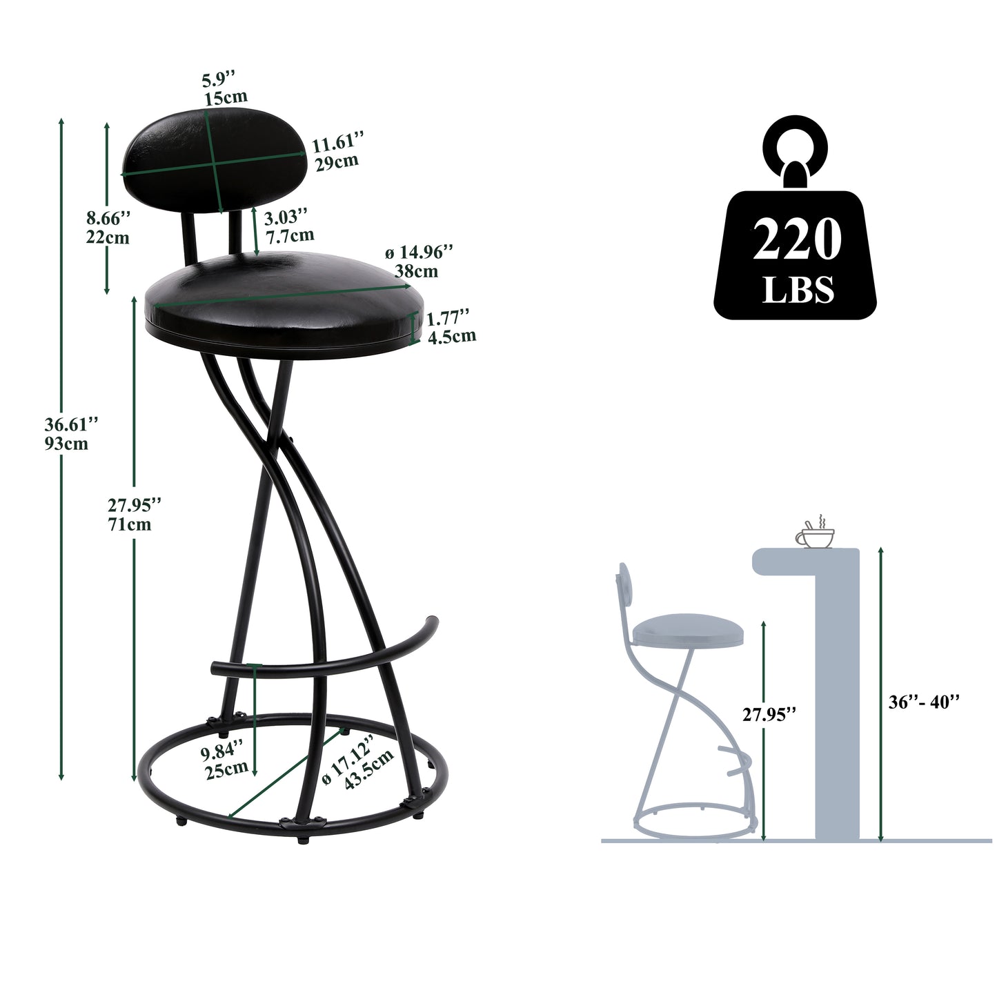 Bar Stools Upholstered Counter Height Bar stools Set of 2 Modern PU Leather Dining Chairs