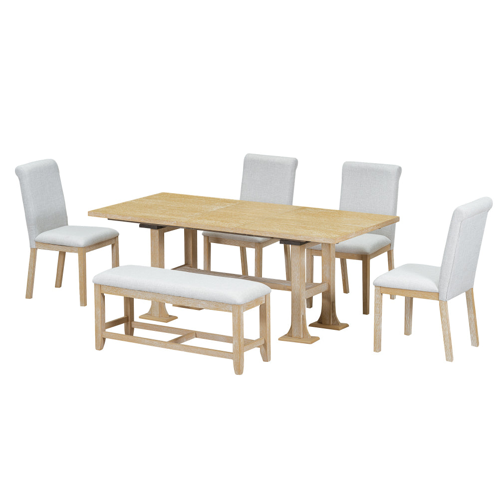 Farmhouse 76 inch 6-Piece Extendable Dining Table Set Trestle Kitchen Table