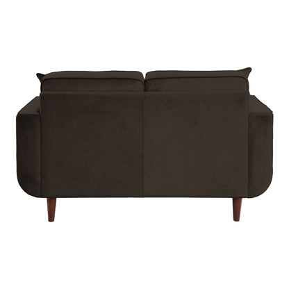 Mid-Century Modern Chocolate Hue Velvet Upholstered 1pc Loveseat with 2 Pillow Classic Living Room Furniture Solid Wood