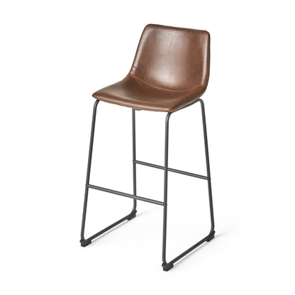 Set of 2 Vintage Style 24-Inch Armless Industrial Faux Leather Bar Stool