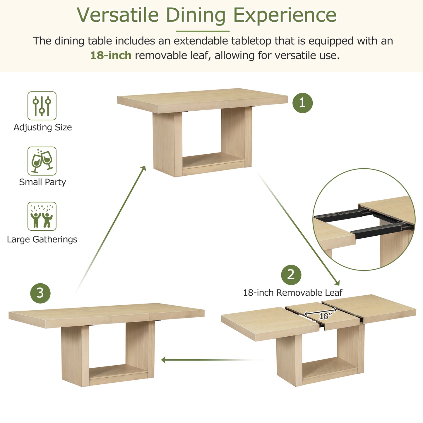 Contemporary 6-Piece 78inch Extendable Pedestal Dining Table Set with 18inch Removable Leaf and Dining Bench, 4 Upholstered Dining Chairs, Natural