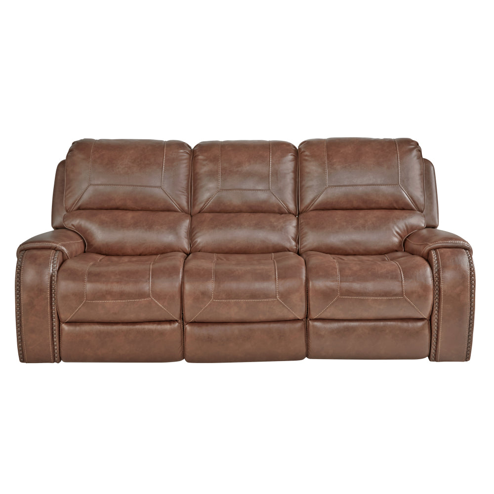 Leather-Air Nailhead Manual Reclining Sofa with Storage Console and USB Port