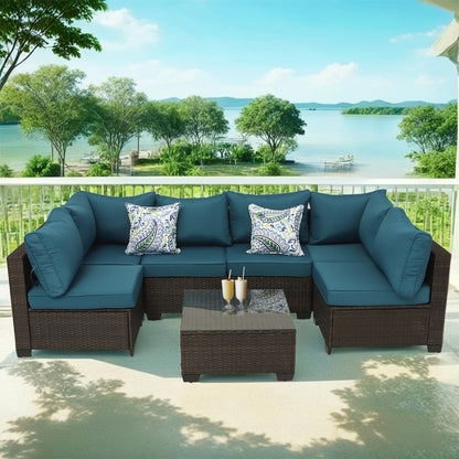 7-piece straight back outdoor sofa set with coffee table