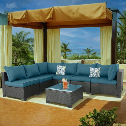 7-piece straight back outdoor sofa set with coffee table