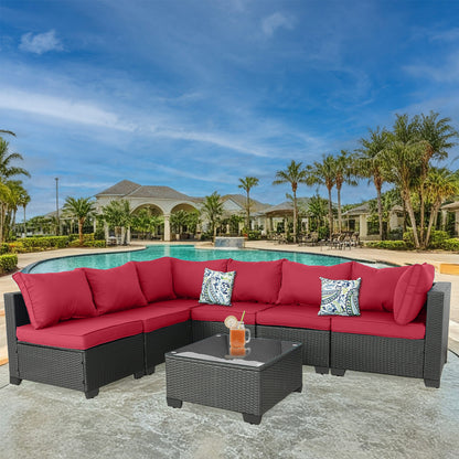 7-piece straight back outdoor sofa set with coffee table