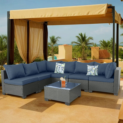 7-piece straight back outdoor sofa set with coffee table