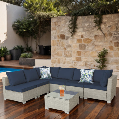 7-piece straight back outdoor sofa set with coffee table