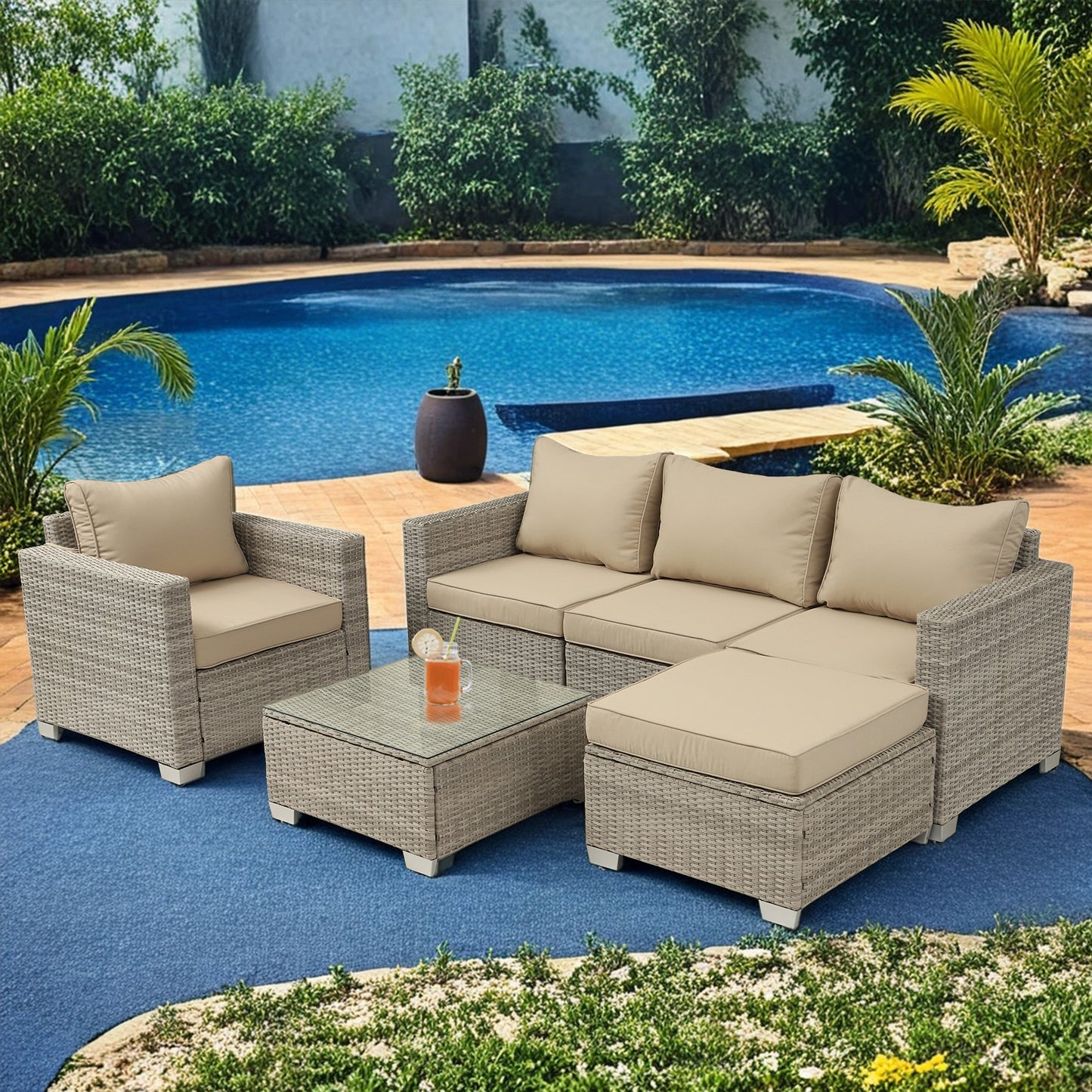 6-piece crossbody outdoor sofa set with coffee table