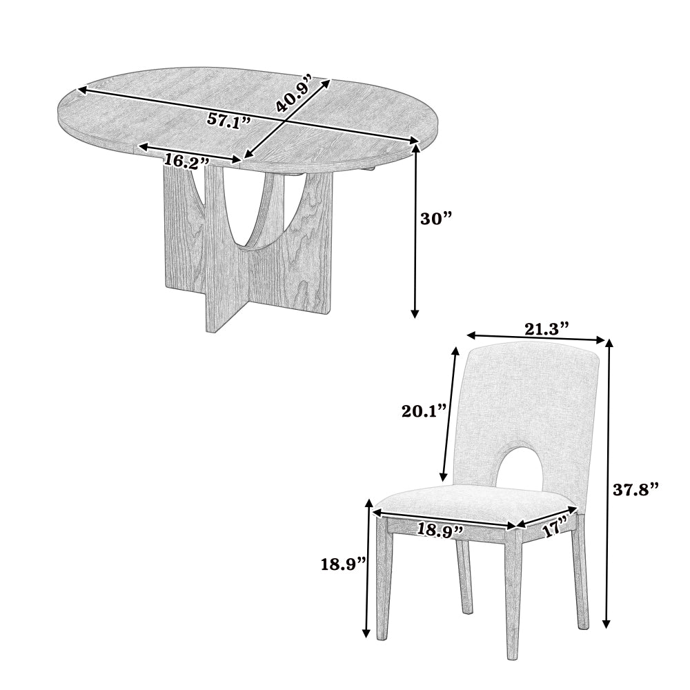 Modern 5-Piece Extendable Round Dining Table Set with 16.2inch Removable Leaf for Small Places