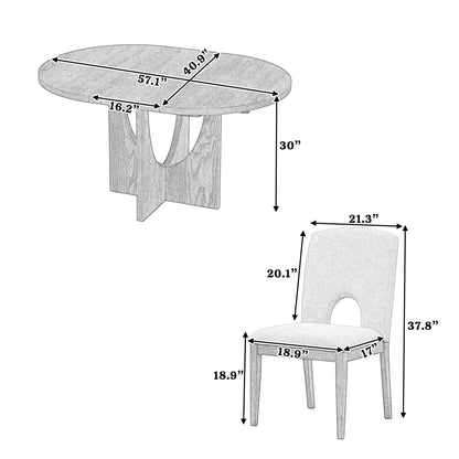 Modern 5-Piece Extendable Round Dining Table Set with 16.2inch Removable Leaf for Small Places