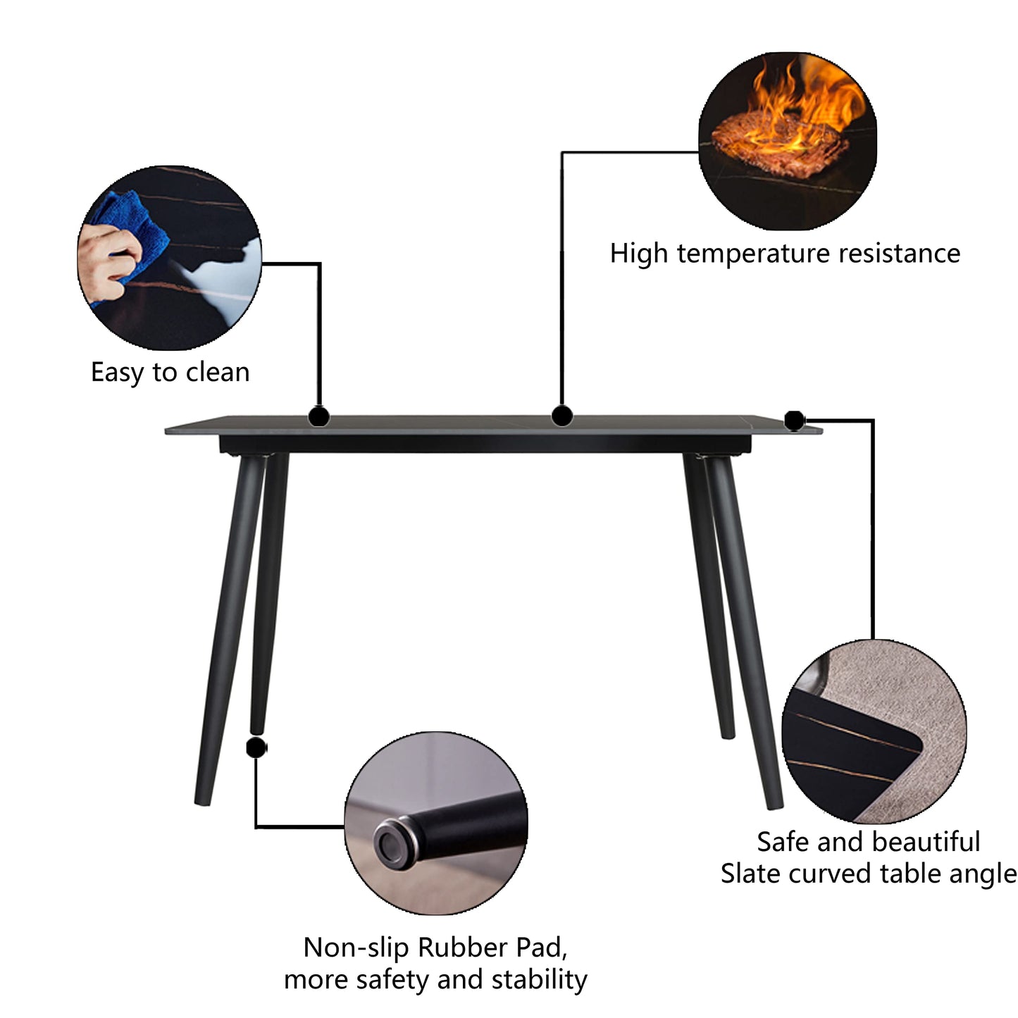 NIUTN White Rectangle Dining Table for 4-6-8: Sintered Stone, Metal Base, Elegant Design