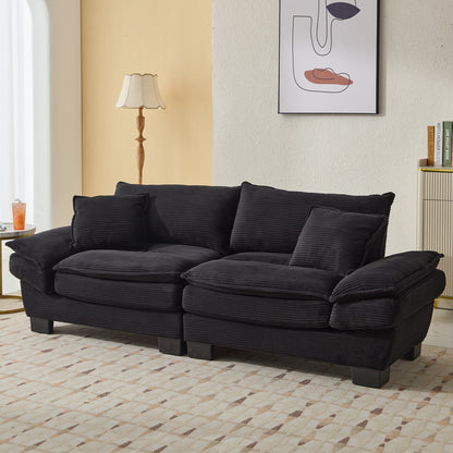 Corduroy Sofa Sleeper Couch Loveseat Sofa with Pillows Comfy Upholstered Deep Seat Sofa for Bedroom,Living Room,Apartment,Office,Dorm-Black Corduroy