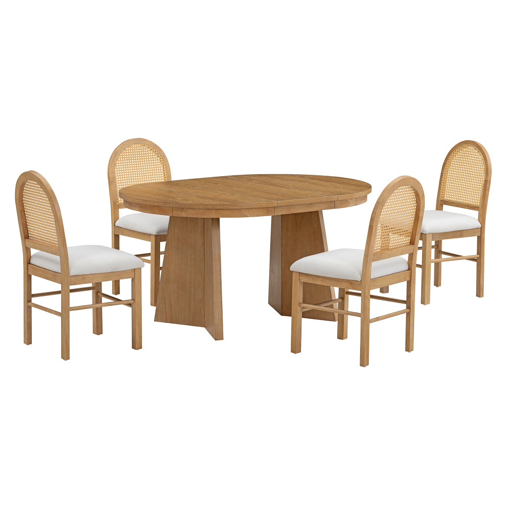 5-Piece Retro Functional Dining Set with 1 Extendable Dining Table and 4 Upholstered Chairs