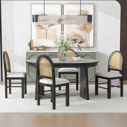 5-Piece Retro Functional Dining Set with 1 Extendable Dining Table and 4 Upholstered Chairs