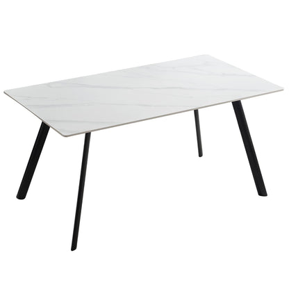 NIUTN White Rectangle Dining Table for 4-6-8: Sintered Stone, Metal Base, Elegant Design