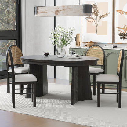 5-Piece Retro Functional Dining Set with 1 Extendable Dining Table and 4 Upholstered Chairs