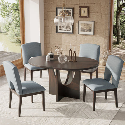 Modern 5-Piece Extendable Round Dining Table Set with 16.2inch Removable Leaf for Small Places