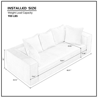 88.97inch Corduroy Sofa with 5 Matching Toss Pillows, Sleek Design, Spacious and Comfortable 3 Seater Couch for Modern Living Room.