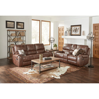 Leather-Air Nailhead Manual Reclining Sofa with Storage Console and USB Port