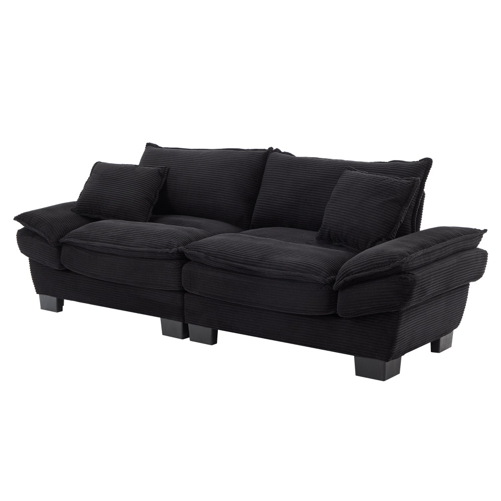 Corduroy Sofa Sleeper Couch Loveseat Sofa with Pillows Comfy Upholstered Deep Seat Sofa for Bedroom,Living Room,Apartment,Office,Dorm-Black Corduroy