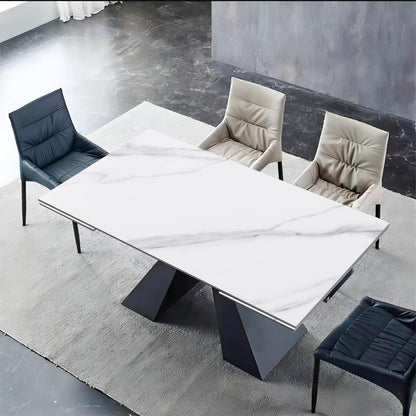 Modern Extendable Dining Table, 6-8 Seats, Solid Carbon Steel Base, 55"-79" Adjustable, White