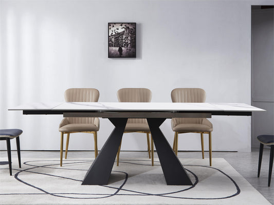 Modern Extendable Dining Table, 6-8 Seats, Solid Carbon Steel Base, 55"-79" Adjustable, White