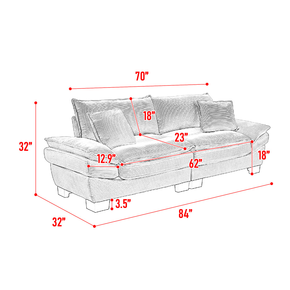 Corduroy Sofa Sleeper Couch Loveseat Sofa with Pillows Comfy Upholstered Deep Seat Sofa for Bedroom,Living Room,Apartment,Office,Dorm-Black Corduroy