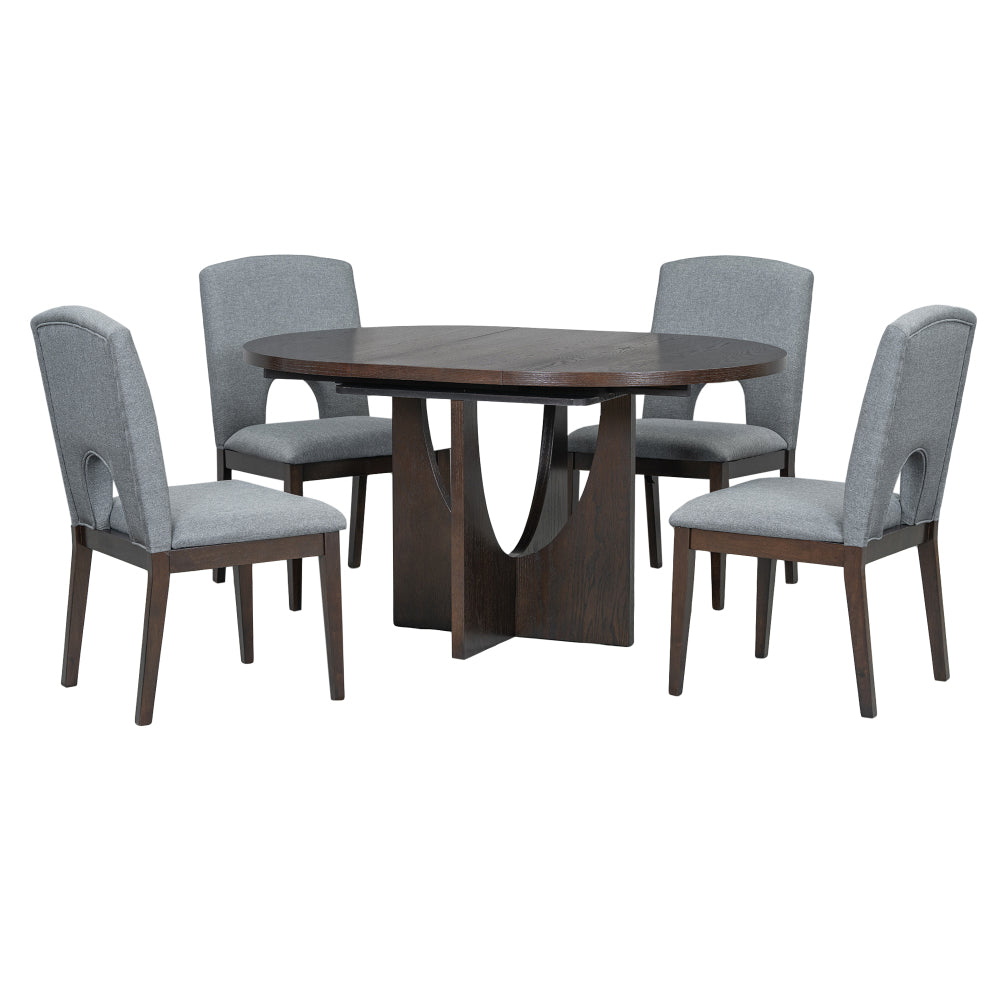 Modern 5-Piece Extendable Round Dining Table Set with 16.2inch Removable Leaf for Small Places