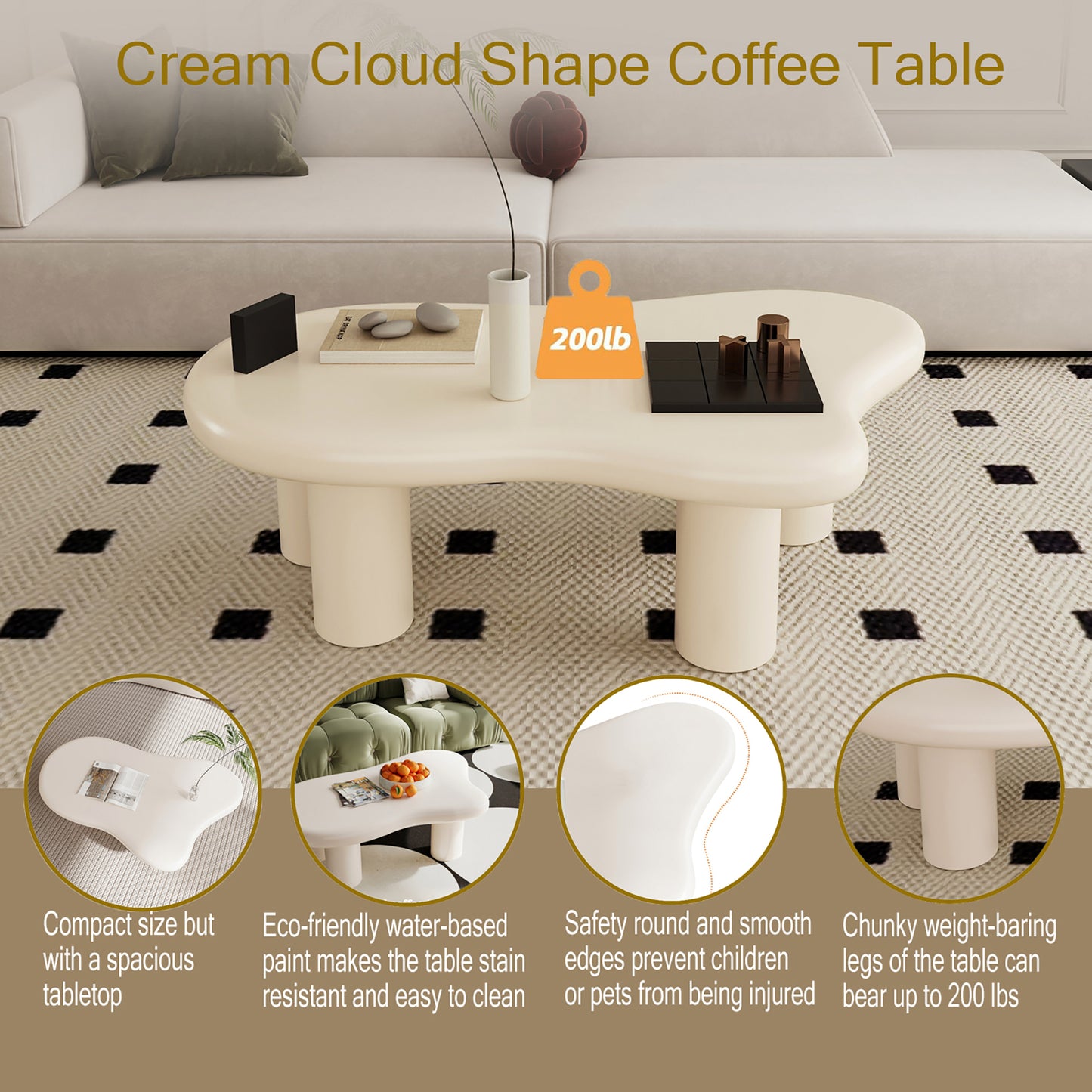 40 Inch Cloud Shaped Coffee Table Sofa Table for Living Room