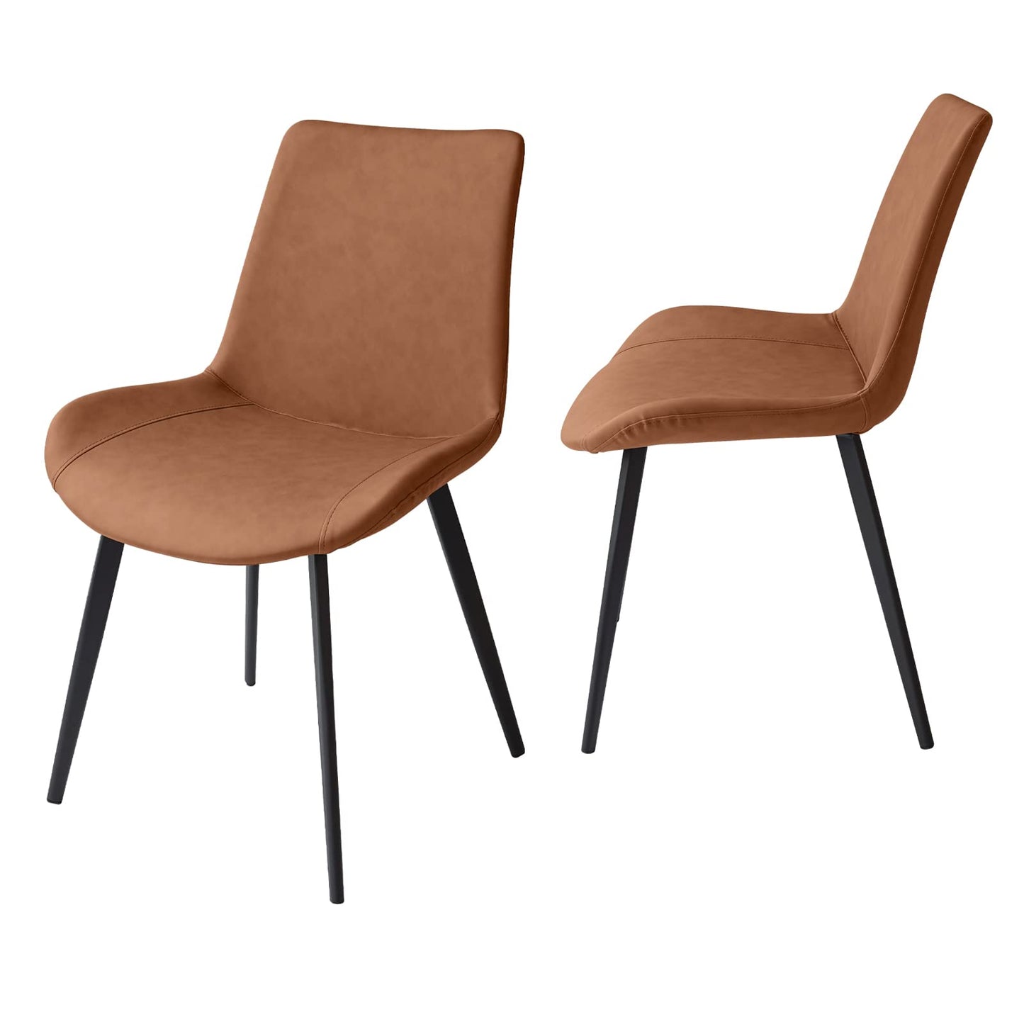 Set of 2 Mid-Century Modern Faux Leather Dining Chairs with Metal Legs