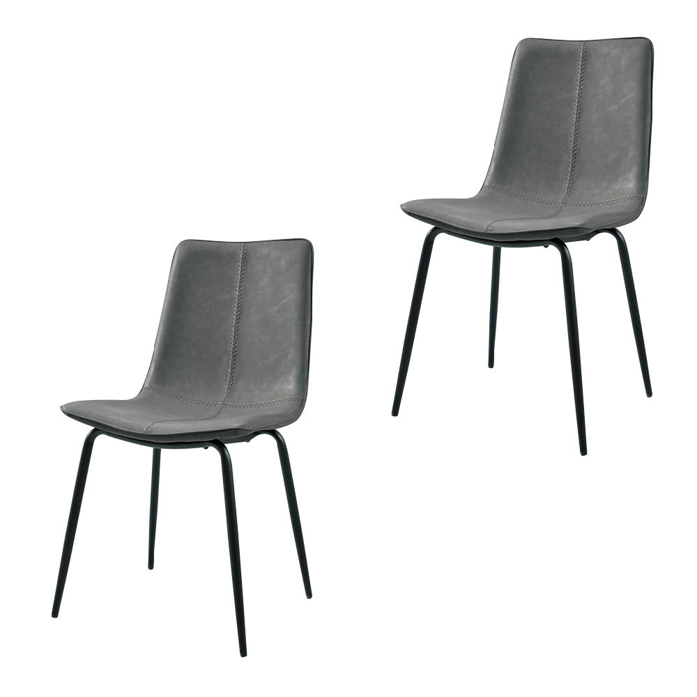 Modern Faux Leather Dining Chairs Set of 2, Grey Upholstered Seat with Metal Leg, Mid-Century Armless Chair for Dining Room