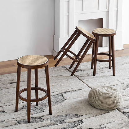 Best Barstools Round Bar Stool Without Backrest Stool Bar Chairs with Footrest Solid Wood Retro High Stool Leisure Bar Rattan Chair Stool Stable Load Bearing