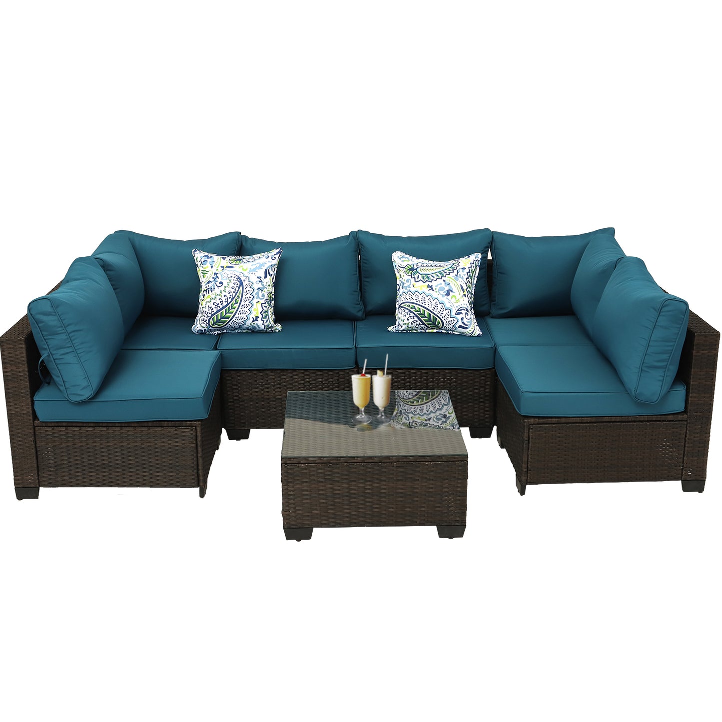 7-piece straight back outdoor sofa set with coffee table