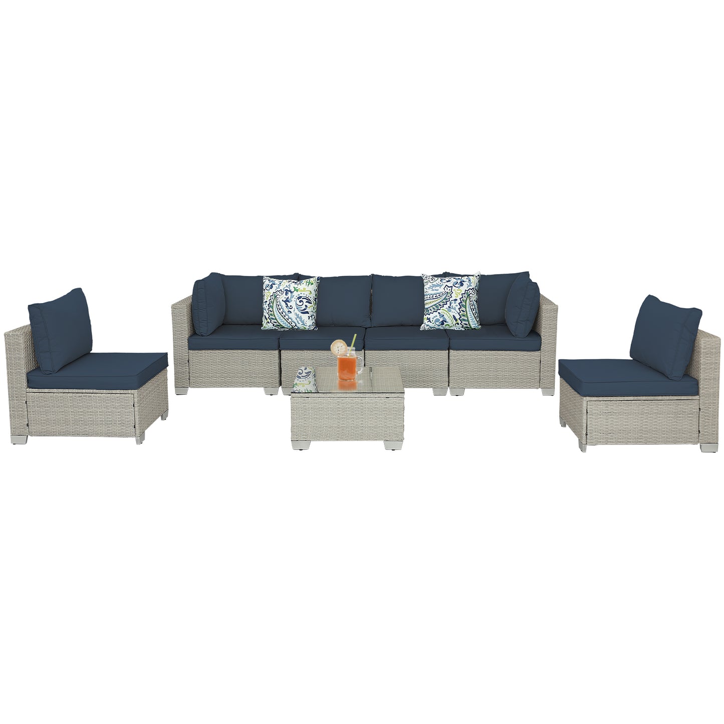 7-piece straight back outdoor sofa set with coffee table