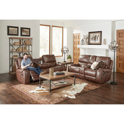 Leather-Air Nailhead Manual Reclining Sofa with Storage Console and USB Port