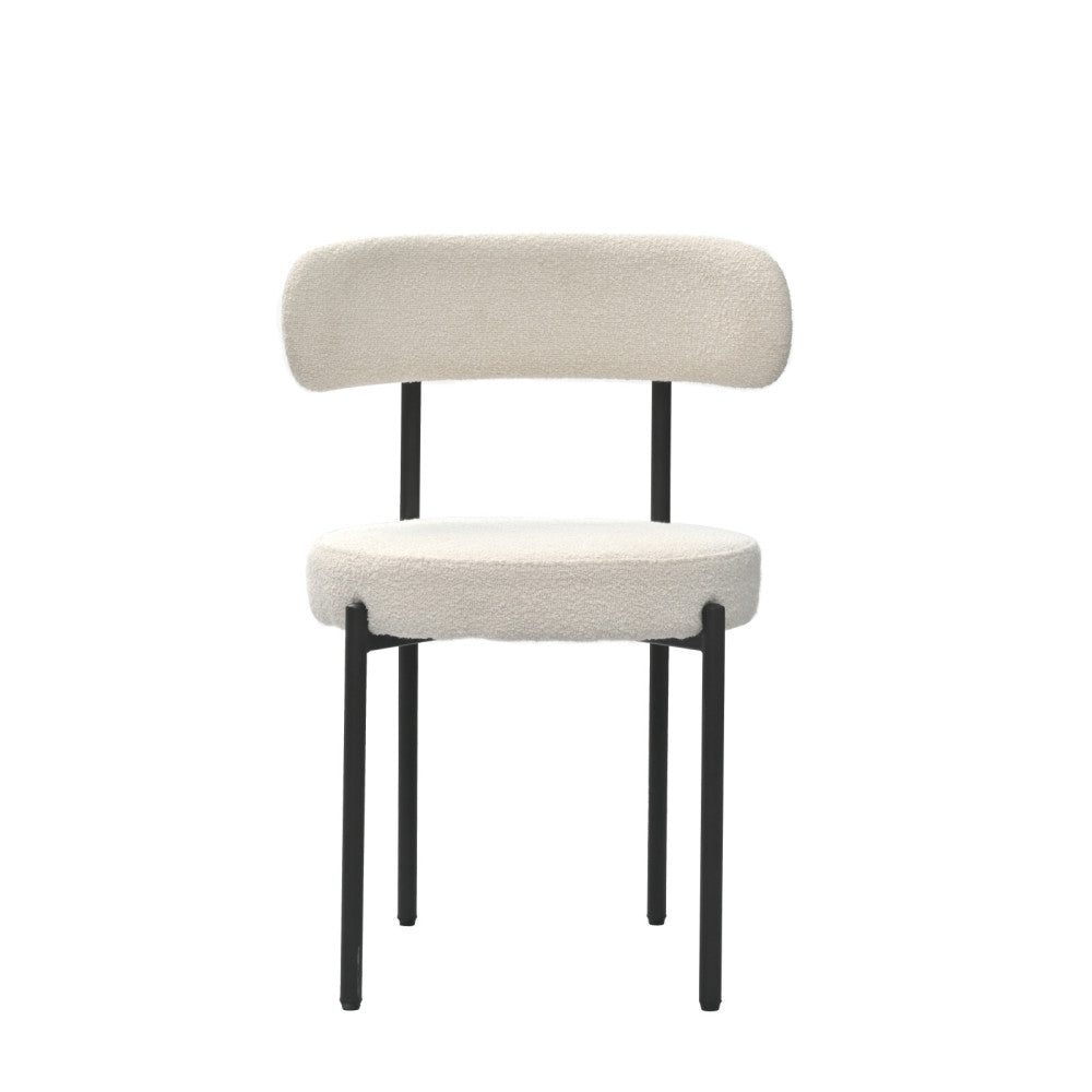 White Dining Chairs Set of 2,Mid-Century Modern Curved Backrest Chair,Round Upholstered Kitchen Chairs