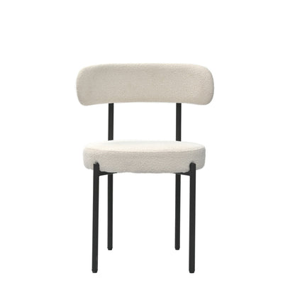 White Dining Chairs Set of 2,Mid-Century Modern Curved Backrest Chair,Round Upholstered Kitchen Chairs