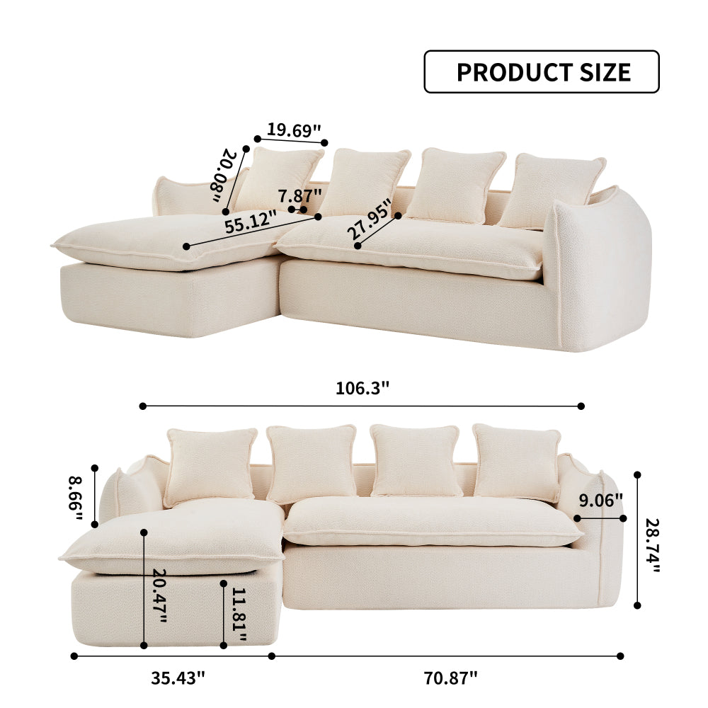 Seat Sofa 3 Seater for Living Room Oversized Comfy Sofa L-Shape Sofa Couch with Chaise Home Furniture Sleeper Sectional Sofa for Apartment